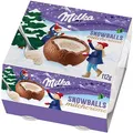 Produktbild: Milka Snowballs Milchcrème, Schokokugeln für Weihnachten, 112 g | Vier große Schokokugeln aus zarter Milka Alpenmilch-Schokolade mit luftiger Milchcrème-Füllung zum Auslöffeln