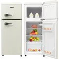 Produktbild: Merax Kühlschrank Retro Kühl-/Gefrierkombination BCD-102, Vintage Kühlschrank mit Metall Türgriff, verstellebaren Ablage und Füße, Doppeltür... - Weiß