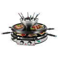Produktbild: ProfiCook Raclette | Fondue | Raclette für 8 Personen | 2in1 | elektrischer Tischgrill | inkl. Spatel, Pfännchen, Gabeln, Naturstein | Käsefondue und Schokoladenfondue | PC RG/FD 1245 Edelstahl