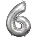Produktbild: Folienballon Zahl 6 silber 60 cm x 86 cm