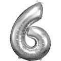 Produktbild: Folienballon Zahl 6 silber 60 cm x 86 cm  Ballons