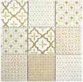 Produktbild: Keramik Mosaik Fliese Wand weiss beige braun Patchwork Ornament Dekor Vintage ..