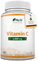 Produktbild: Nu U Nutrition - Vitamin C 1000mg Hochdosiert - 180 Vegane Tabletten für 6 Monate - Vit C als L-Ascorbinsäure - 1 Tablette täglich