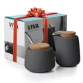Produktbild: Viva Nicola Holzkohle-Zucker- und Sahnekännchen, Kaffee- und Tee-Servierset aus Porzellan – Sahnekännchen und Zuckerdose mit Korkdeckel und Metalllöffel, 7oz/200 ml Milch und Zucker für die Kaffeebar
