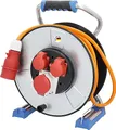 Produktbild: as - Schwabe Xperts Doppelrohr Metallkabeltrommel 30m, Schutzisolierung, 5-pol CEE Stecker 400V, 2 Schutzkontaktsteckdosen, 1 CEE-Steckdose 5-polig, 400V 16A, Klappdeckel, IP44, Made in Germany, 23993