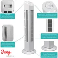 Produktbild: JUNG TF01 Turmlüfter, 76 cm, Säulenventilator, Raumlüfter, leise, kompakt, für Wohnzimmer, Büro, Tischventilator, platzsparend, Luftzirkulation, Energ