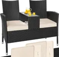 Produktbild: CASARIA® Gartenbank Sitzbank inkl. Auflagen Wetterfest Polyrattan 320kg Belastbar Tisch Ablage UV-beständig Garten Balkon Bank 2-Sitzer 143x55cm Schwarz