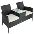 Produktbild: Casaria Gartenbank Poly Rattan Tisch inkl. 7cm Auflagen Schwarz