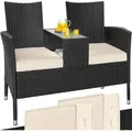 Produktbild: Gartenbank Sitzbank inkl. Auflagen Wetterfest Polyrattan 320kg belastbar Tisch Ablage UV-beständig Garten Balkon Bank 2-Sitzer 143x67cm Farbwahl