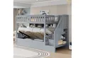Produktbild: Merax Etagenbett mit hydraulischem Unterbett (1-St., Stockbett Jugendbett Doppelbett Hochbett aus Massivholz), Kinderbett 90x200cm mit Stauraumtreppe, Regalen & Sicherheitsgeländer