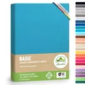 Produktbild: leevitex® Spannbettlaken 120x200cm - 130x200cm | Spannbetttuch Bettlaken | 100% Jersey Baumwolle | Matratzenhöhe bis 25 cm | Ökotex | Türkis