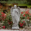 Produktbild: Engel mit Flügel Grabdeko Steinfigur 57 cm 13 kg Grau Weißbeton frostsicher