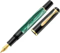 Produktbild: Pelikan Schwarz Gold Grün Marmorfarbe Integriertes Befüllsystem Harz Kursiv nib Vergoldete Stahl Füllhalter M200 B Grün-Marmoriert (994103)