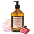 Produktbild: Jean & Len Hand & Body Wash Pfingstrose & Litschi, reinigt und pflegt die Haut beim Waschen, blumig-zarter Duft, Duschgel & Seife, ohne Parabene, Silikone & Mikroplastik, vegan, Glasflasche 500 ml