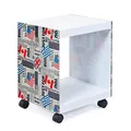 Produktbild: Inter Link - Beistelltisch - Nachttisch - Couchtisch - Auf Rollen - Flag Cube - Glas und MDF - Modern und praktisch - Weiß lackiert - 38 x 33,5 x 46 cm
