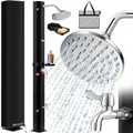 Produktbild: KESSER® Solardusche 40 Liter Solar Gartendusche inkl. Metall-Duschablage & Schutzhaube | warmes Wasser | max. 60°C | ohne Stromanschluss | Pooldusche Camping| Regenduschkopf und Wasserhahn | Schwarz