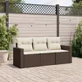 Produktbild: vidaXL 3-tlg. Garten-Sofagarnitur mit Kissen Braun Poly Rattan