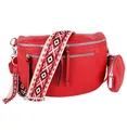 Produktbild: MIRROSI® Bauchtasche Damen, Veganleder 30x20x9cm, Umhängetasche, Brusttasche, Crossbody bag, Kunstleder leder, verstellbare Schulterriemen Bohemian Style (Rot)