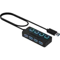 Produktbild: SABRENT USB Hub 3.2 Gen 1 mit Schaltern – 4 Port USB Verteiler mit LED Anzeige, 68CM Kabel, 5Gbps – USB Splitter für Mac, PC, Laptop, PS5 – ... - Schwarz