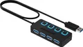 Produktbild: SABRENT USB Hub 3.2 Gen 1 mit Schaltern – 4 Port USB Verteiler mit LED Anzeige, 68CM Kabel, 5Gbps – USB Splitter für Mac, PC, Laptop, PS5 – Plug & Play (HB-UM43)