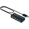 Produktbild: SABRENT USB Hub 3.2 Gen 1 mit Schaltern – 4 Port USB Verteiler mit LED Anzeige, 68CM Kabel, 5Gbps – USB Splitter für Mac, PC, Laptop, PS5 – Plug & Play (HB-UM43)