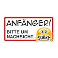 Produktbild: Auto-Magnet-Schild Anfänger! Bitte um Nachsicht. Sorry I 20 x 10 cm I Vorsicht Achtung Fahranfänger I mit Smile I wetterfest magnetisch I mit Smile I kfz664
