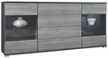 Produktbild: Vladon Sideboard Bari V2 (Kommode mit 2 Türen, 4 Schubladen und 2 flexible Glaseinlegeböden), Anthrazit matt/Avola-Anthrazit (166,5 x 75,5 x 35)