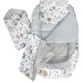 Produktbild: Babynestchen 5tlg Babynest Babydecke Steckkissen Kuschelnest Einschlagdecke Baumwolle 100x60x15 REH mit Grauem Minky