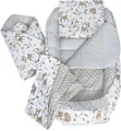 Produktbild: Medi Partners Babynest Nestchen Baby Set für Neugeborene - 100x60x15 Kuschelnest 5 teilig tragbar Nest zweiseitig Babynestchen Bett 100% Baumwolle (REH mit Grauem Minky)