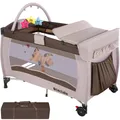 Produktbild: TecTake GmbH Kinderreisebett Hund 132x75x104cm mit Wickelauflage und Transporttasche - braun 400466