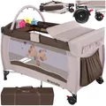 Produktbild: tectake® Babyreisebett, Kinderreisebett, Reisebett höhenverstellbar mit Reisebett Matratze und Transporttasche, Babybett, Reisegitterbett, tragbares Beistellbett Baby - 132 x 75 x 104 cm - Braun