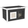 Produktbild: PawHut Katzenhaus aus Holz wasserdicht Katzenhütte mit klappbar Asphaltdach Kratzmatte herausnehmbar Boden Katzenhöhle Katzenkiste Katzenbox Outdoor Schutzhütte für Draußen Garten 61x45x36,5 cm, Grau