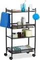 Produktbild: Relaxdays Rollregal schmal aus Metall, 4 Etagen Nischenwagen für Büro, Standregal mit Rollen HxBxT: 81x25x50 cm, schwarz