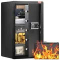 Produktbild: VEVOR Safe Tresor mit feuerfester Geldtasche, Einzeltür-Safe 5,5 Kubikfuß, 2 Trennwände, digitaler Möbeltresor mit Schlüssel Code Fingerabdruck, Wertsachenbox für Geld Schmuck, Geldtresor Schwarz