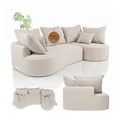 Produktbild: Juskys Sofa Tirano - Ecksofa L-Form, inkl. Kissen, 4-Sitzer Eckcouch, Bouclé Creme & Ottomane rechts