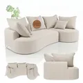 Produktbild: Juskys Sofa Tirano - Ecksofa L-Form, inkl. Kissen, 4-Sitzer Eckcouch, Bouclé Creme & Ottomane rechts