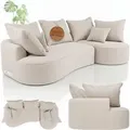 Produktbild: Juskys Sofa Tirano - modernes Bouclé Ecksofa, Creme Couch mit Ottomane rechts - Creme