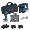 Produktbild: Bosch 18V-Set Schraubendreher + Schlagbohrer-Set, 2 x Akku, Schnellladegerät, Werkzeugtasche, Schrauberbit, Hammerbohrer