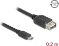 Produktbild: Delock USB 2.0 Kabel EASY Typ Micro-B Stecker zu Typ-A Buchse 0.2 - Kabel - Digital/Daten (81516)