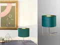 Produktbild: Tischlampe mit Lampenschirm Samt Türkis & Gold Ø24cm - Retro Nachttischlampe LED