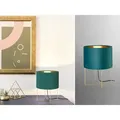 Produktbild: Meinewunschleuchte - Led Tischlampe Mit Lampenschirm Samt Türkis - Innen Gold, Höhe 32cm