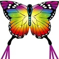 Produktbild: HQ Design Ecoline Butterfly Kite Rainbow Kinderdrachen Flugdrachen Einleiner Drachen steigen Lassen wenig Wind ab 5 Jahre 95x120cm+1.9m Drachenschwanz inkl. 17kp Polyesterschnur 25m auf Griff 2-4 Bft