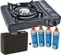 Produktbild: Jung mobiler Campingkocher / Gaskocher mit 4 Gaskartuschen, Gas Kocher Autark