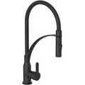 Produktbild: Küchenarmatur CARNEO mit Geschirrbrause, Wasserhahn Küche ausziehbar, schwenkbare Mischbatterie Küche in Schwarz matt
