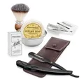 Produktbild: Störtebekker® Premium Rasiermesser Set Schwarz im handgefertigten Lederetui (Café) - mit Rasierpinsel, Rasierschale, Rasierseife, Alaunstein und Rasierklingen - hochwertiges Nassrasierer Rasierset