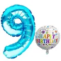 Produktbild: Luftballon 9. Geburtstag • XXL Riesen Folienballon SET • 101CM + 5M Deko Band • Folienballon 9 • Helium geeignet • Wiederverwendbar • Geburtstagsdeko Jungen Mädchen Ballon Zahl Ballon 9