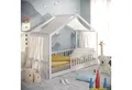 Produktbild: CADANI Kinderbett Malte Hausbett Bodenbett Rausfallschutz abnehmbar bis 200 kg belastbar (90x200 cm, Montessori Kinder- & Jugendbett aus Kiefer Massivholz), inkl. stabilem Roll-Lattenrost, langfristig nutzbar, Weiss