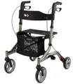Produktbild: Bischoff & Bischoff Capero Rollator, faltbar – Leichtgewicht-Rollator für drinnen und draußen, Gehwagen mit Rücken-Gurt, Stockhalter und abnehmbarer Netz-Tasche, Platin