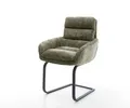 Produktbild: DELIFE Freischwinger Abelia-Flex mit Armlehnen Chenille Olive Freischwinger flach Schwarz, Esszimmerstühle