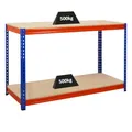 Produktbild: PROREGAL Profi Werkbank Strong Beast, HxBxT 90x150x60cm mit Fachlast 500kg, 2 Ebenen, Blau-Orange, Werktisch Arbeitstisch Steckmontage Packtisch